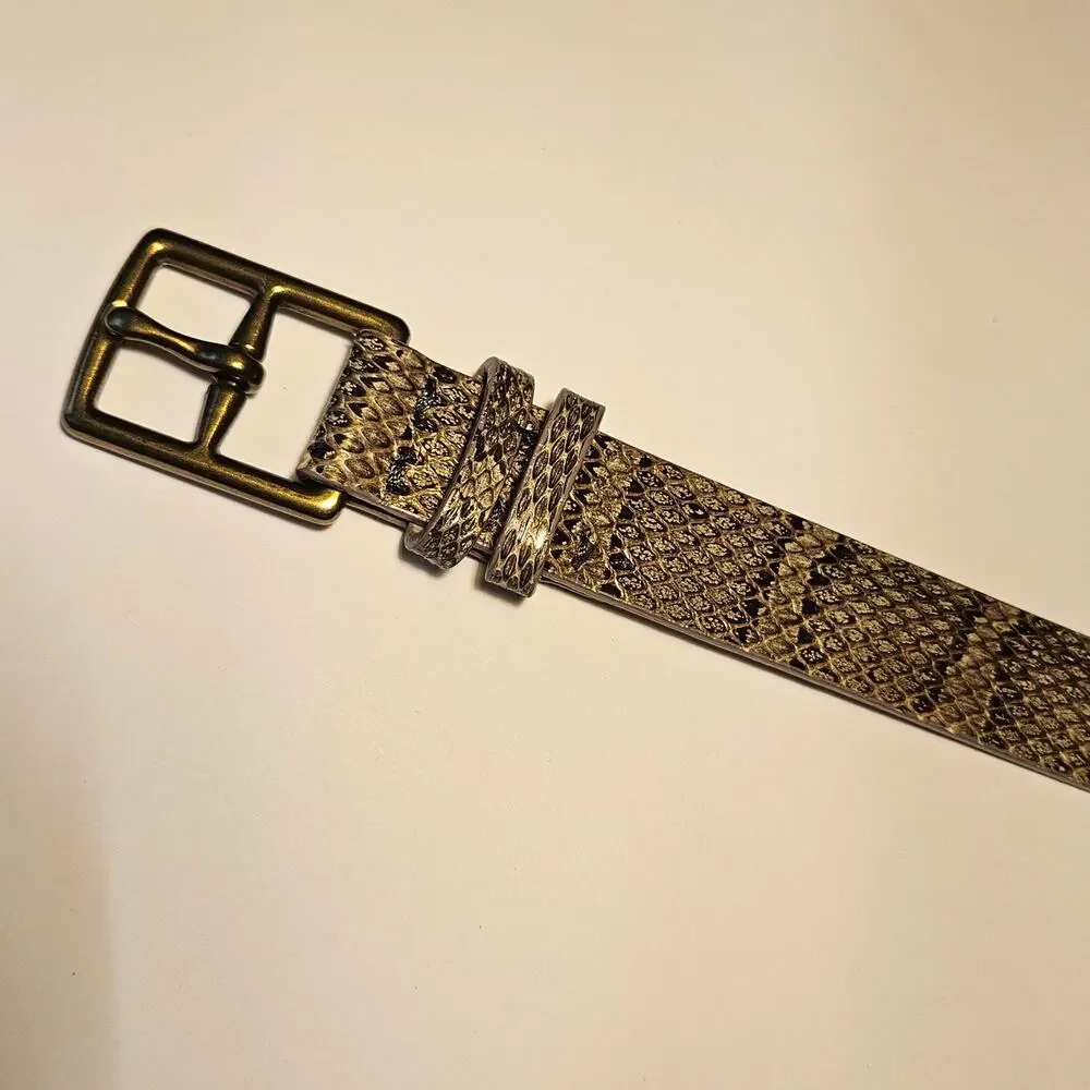 J Crew Tan Snake Embossed Leather Belt Women's Size Small Neutral Work Office